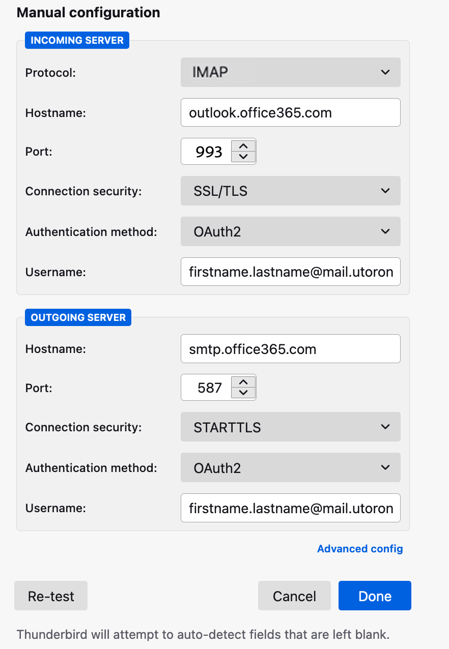 Manual configuration settings