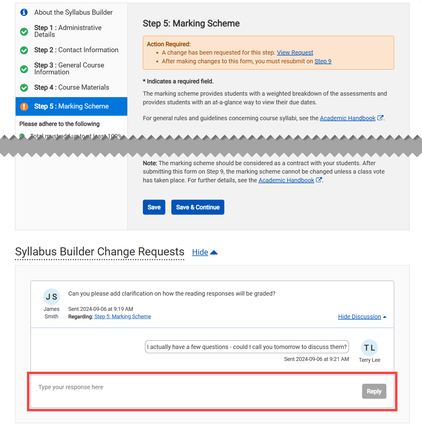 Syllabus Builder Module - Reply to a Change Request