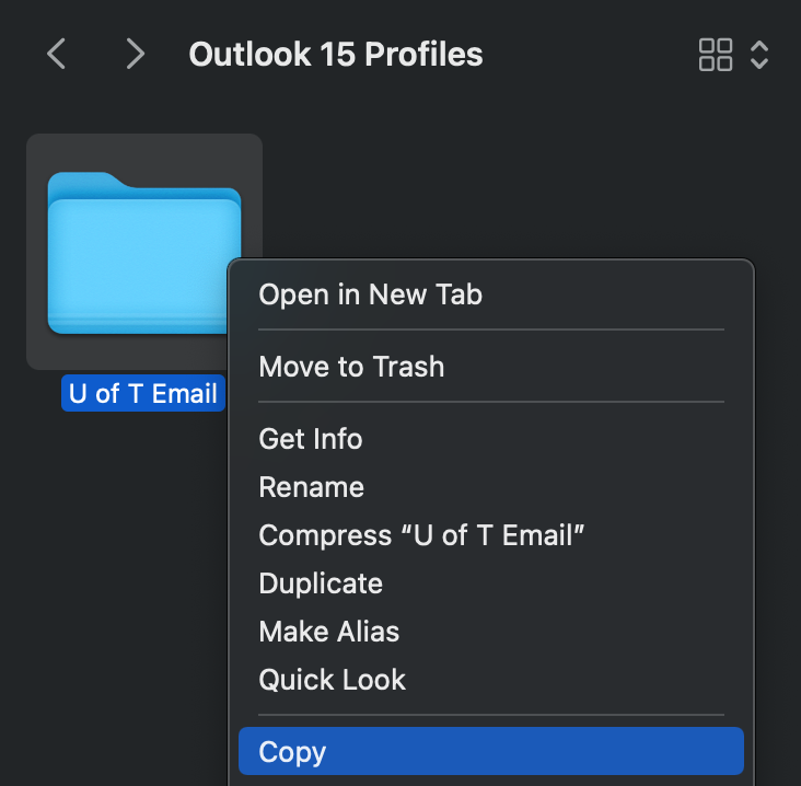 Right click menu of a folder