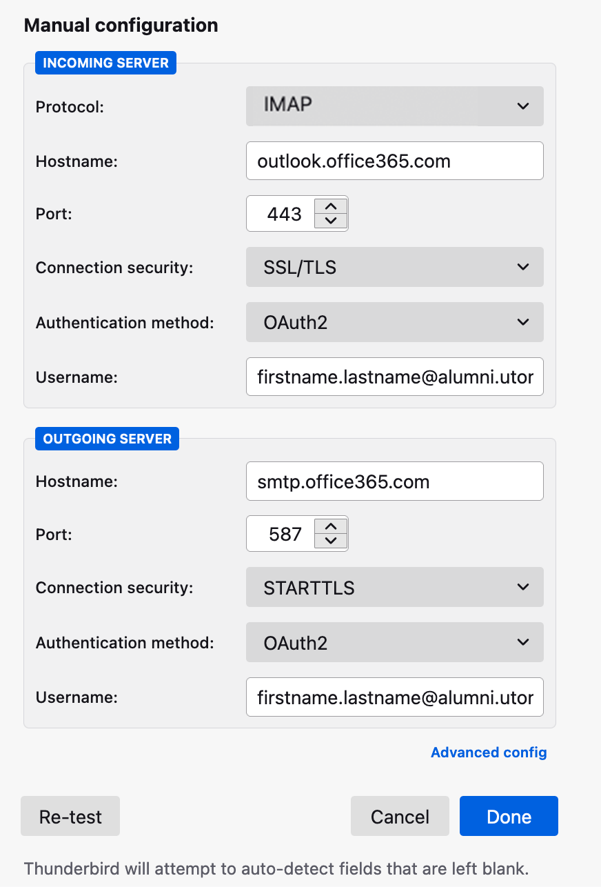 Manual configuration settings