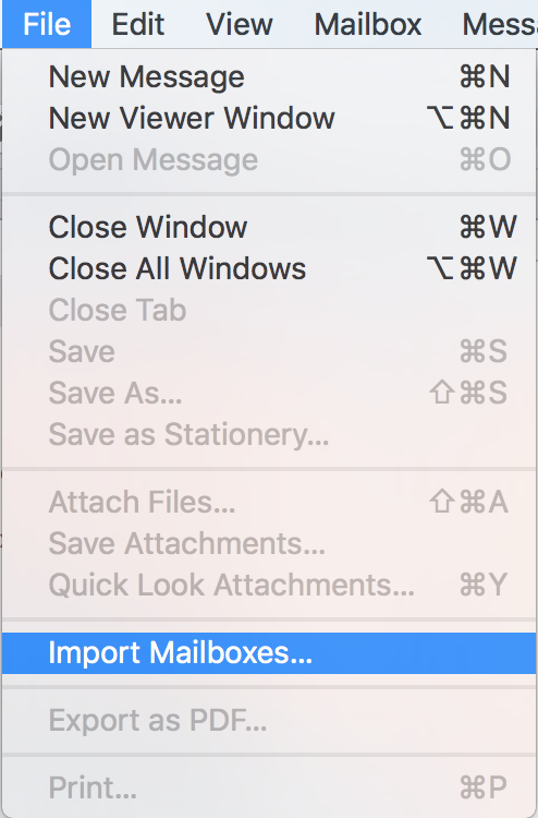 Apple mail file menu dropdown