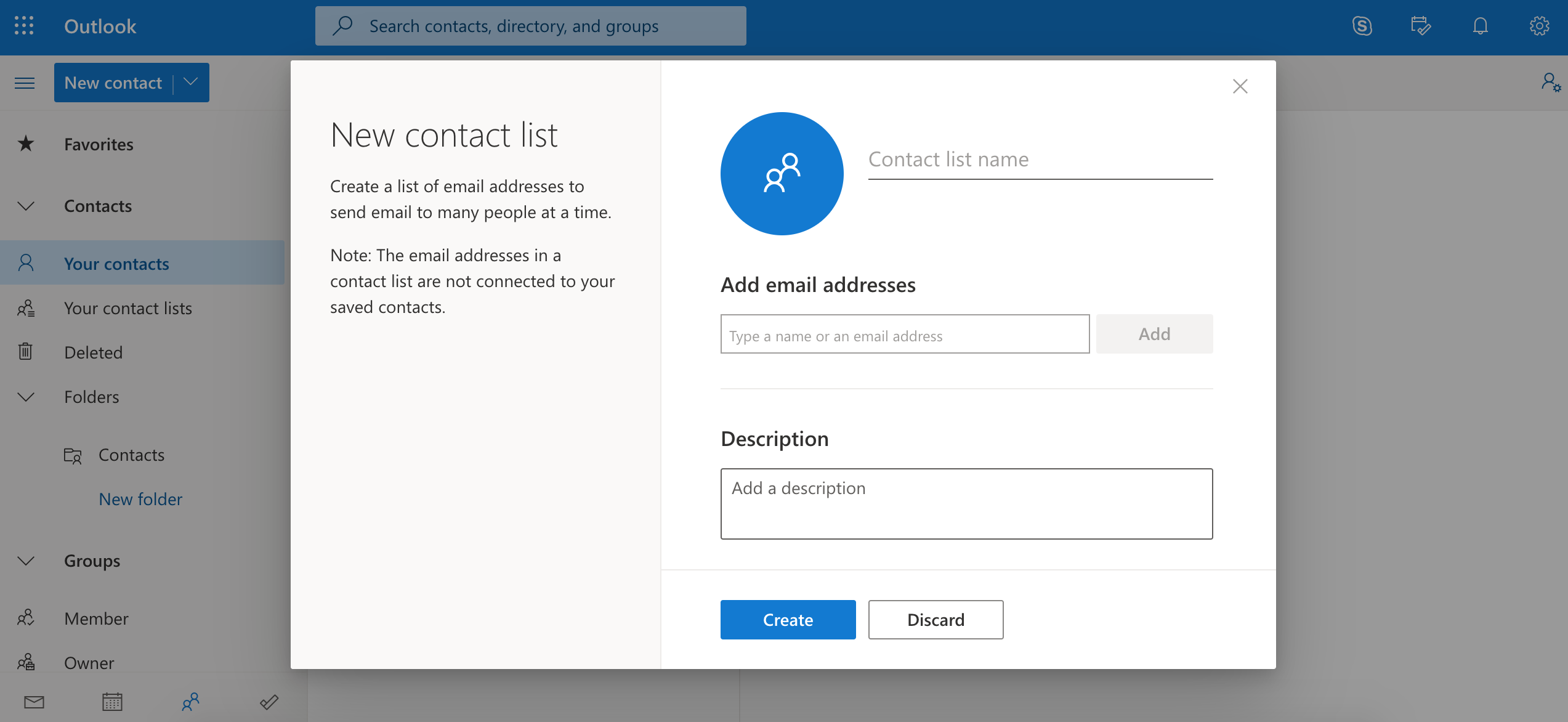 New contact list window
