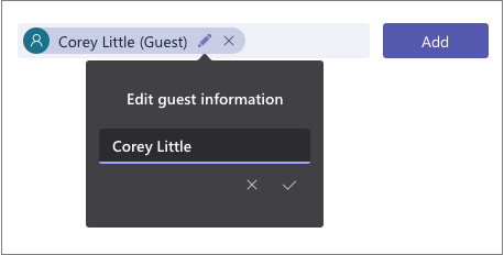 Edit guest information in Teams.