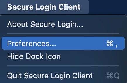 Select preferences from Secure Client drop down