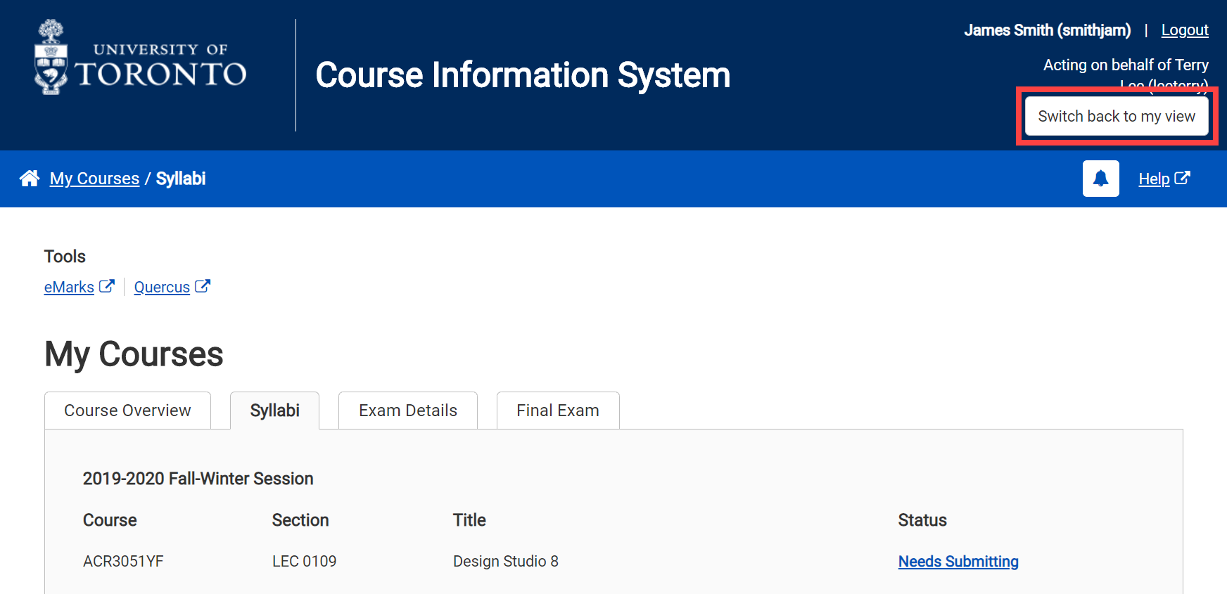 Instructor View - Return to My View