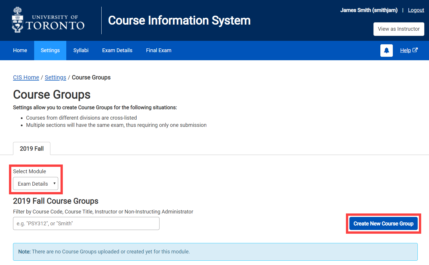 Settings - Course Groups Dashboard