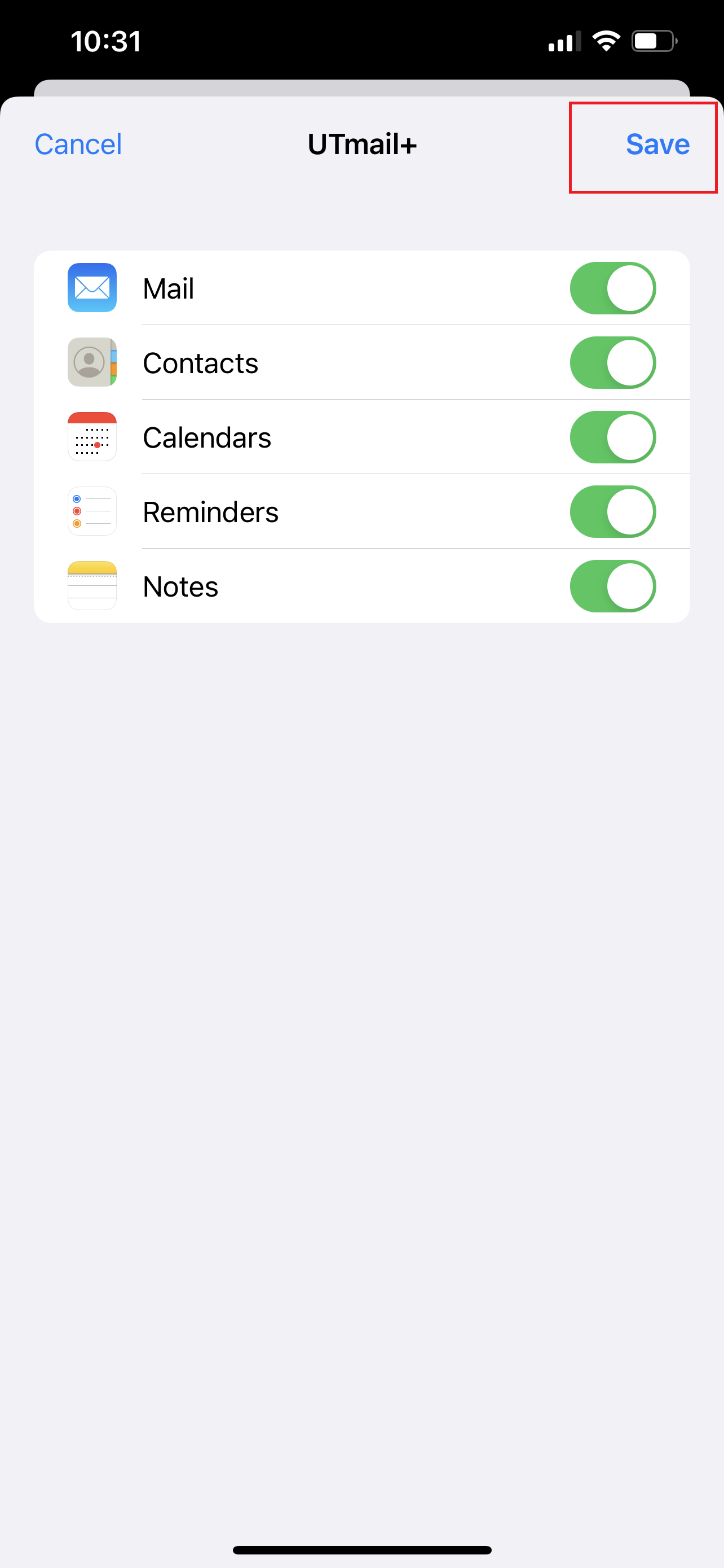 A screenshot of the folder sync options screen with the Save button highlighted. 