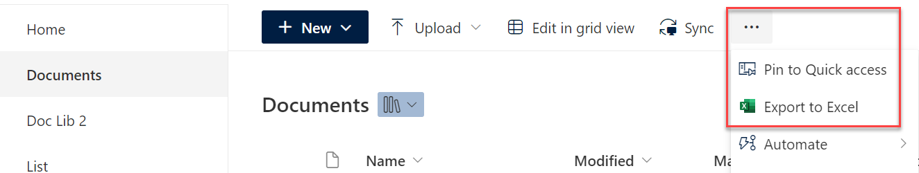 Export a SharePoint library to an Excel file