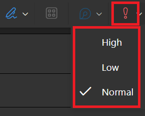 High, low and normal options in Outlook