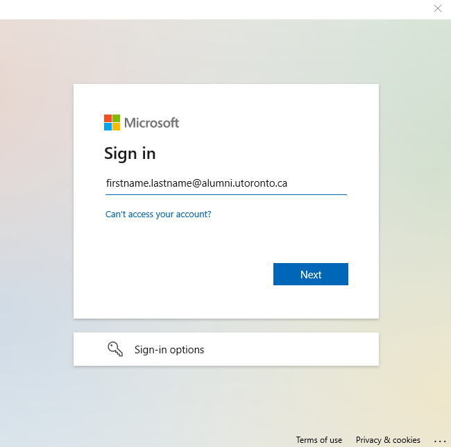 A screenshot of the Microsoft sign in window.