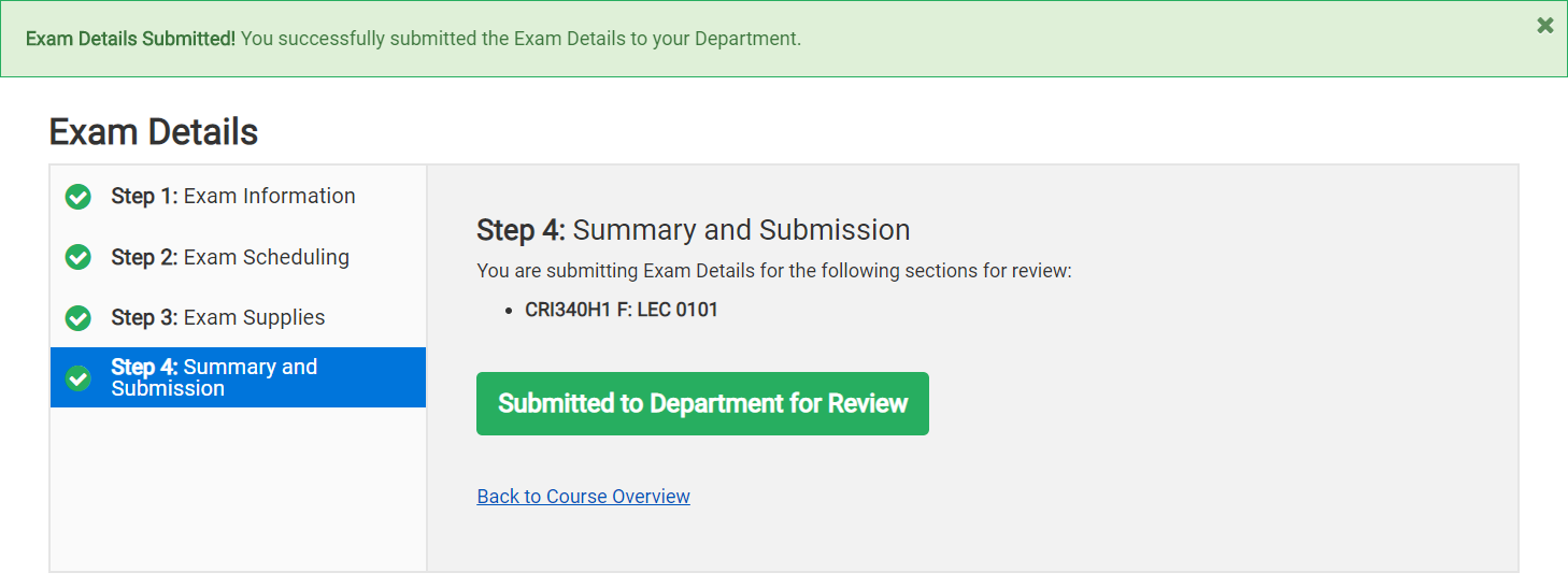 Exam Details Module - Summary & Submission