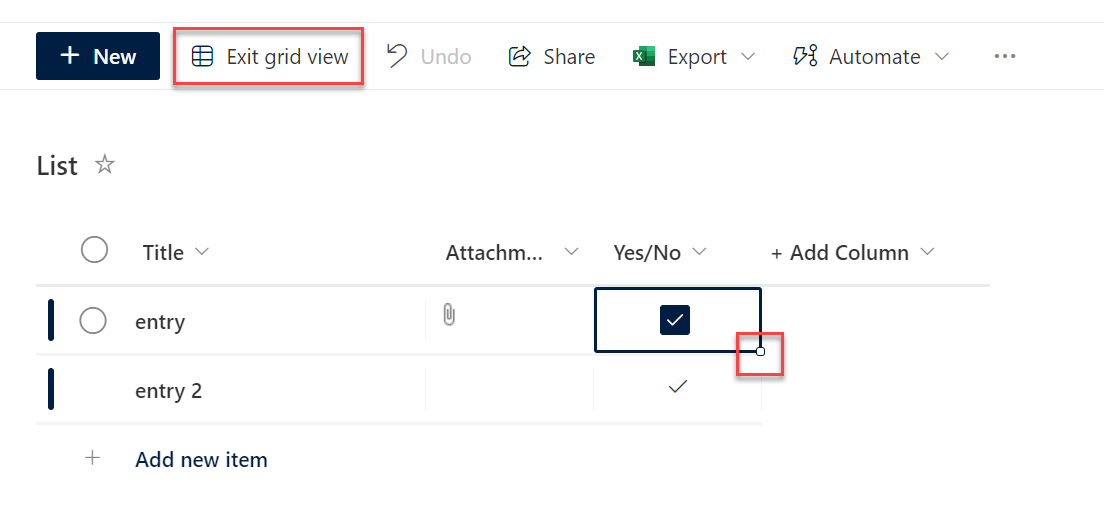 Editing a SharePoint list in grid view