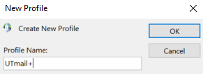 A screenshot of the New Profile window with the Profile Name field filled out.