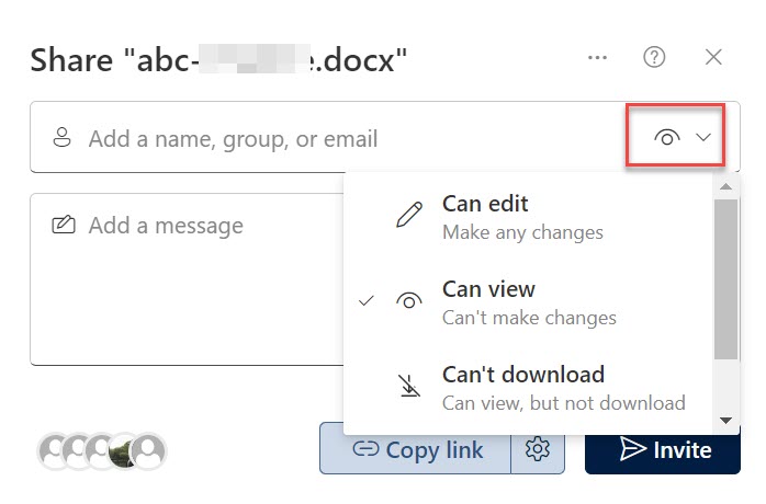 SharePoint Share pop-up options