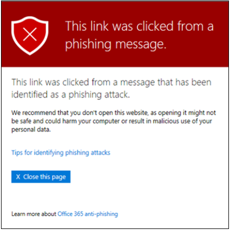 A link was clicked from a suspected phishing message