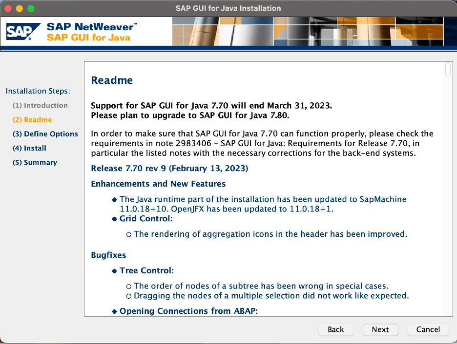 SAP GUI Readme install page