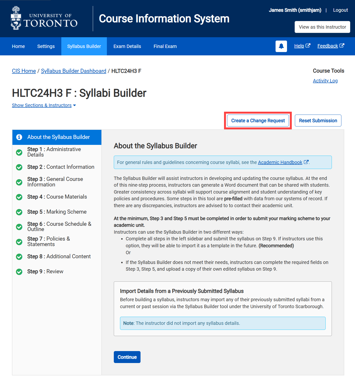 Syllabus Builder Module - Send a Change Request