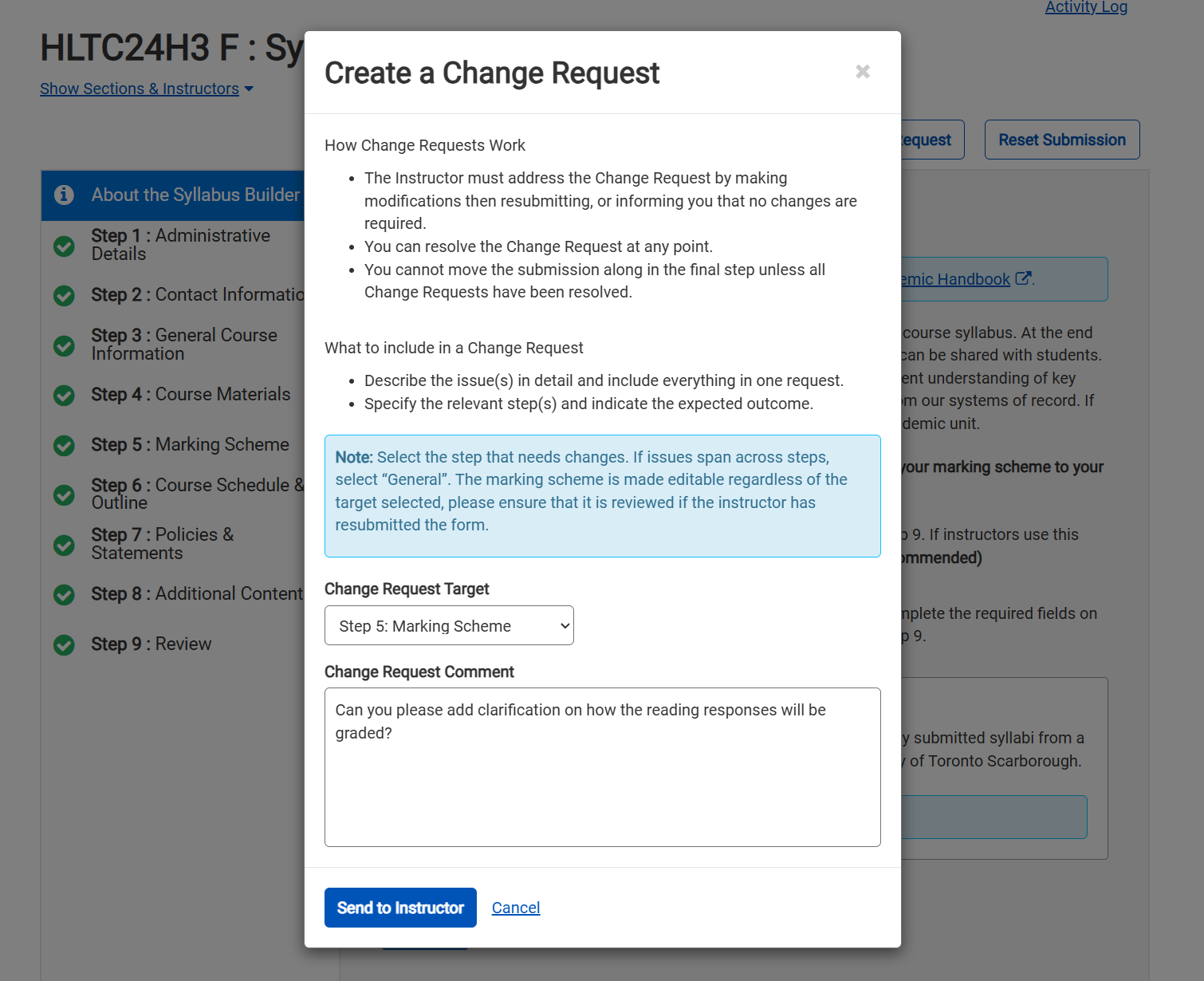 Syllabus Builder Module - Send a Change Request