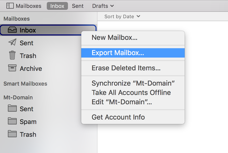 Inbox right click menu.