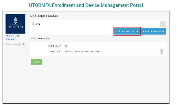 Reactivate DUO Mobile