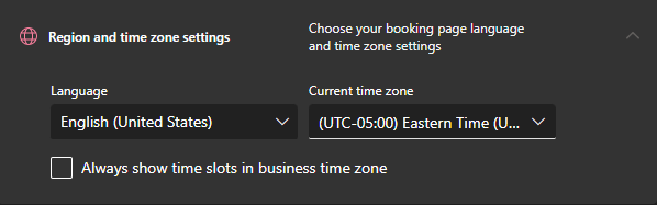 Region and time zone settings