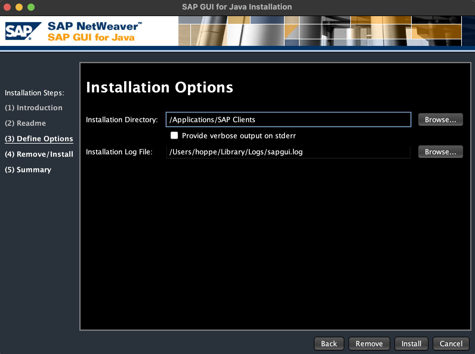 Choose the installation directory