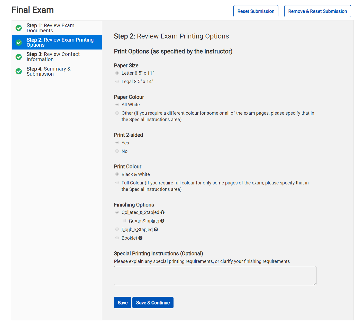 Final Exam Module - Review Exam Printing Options