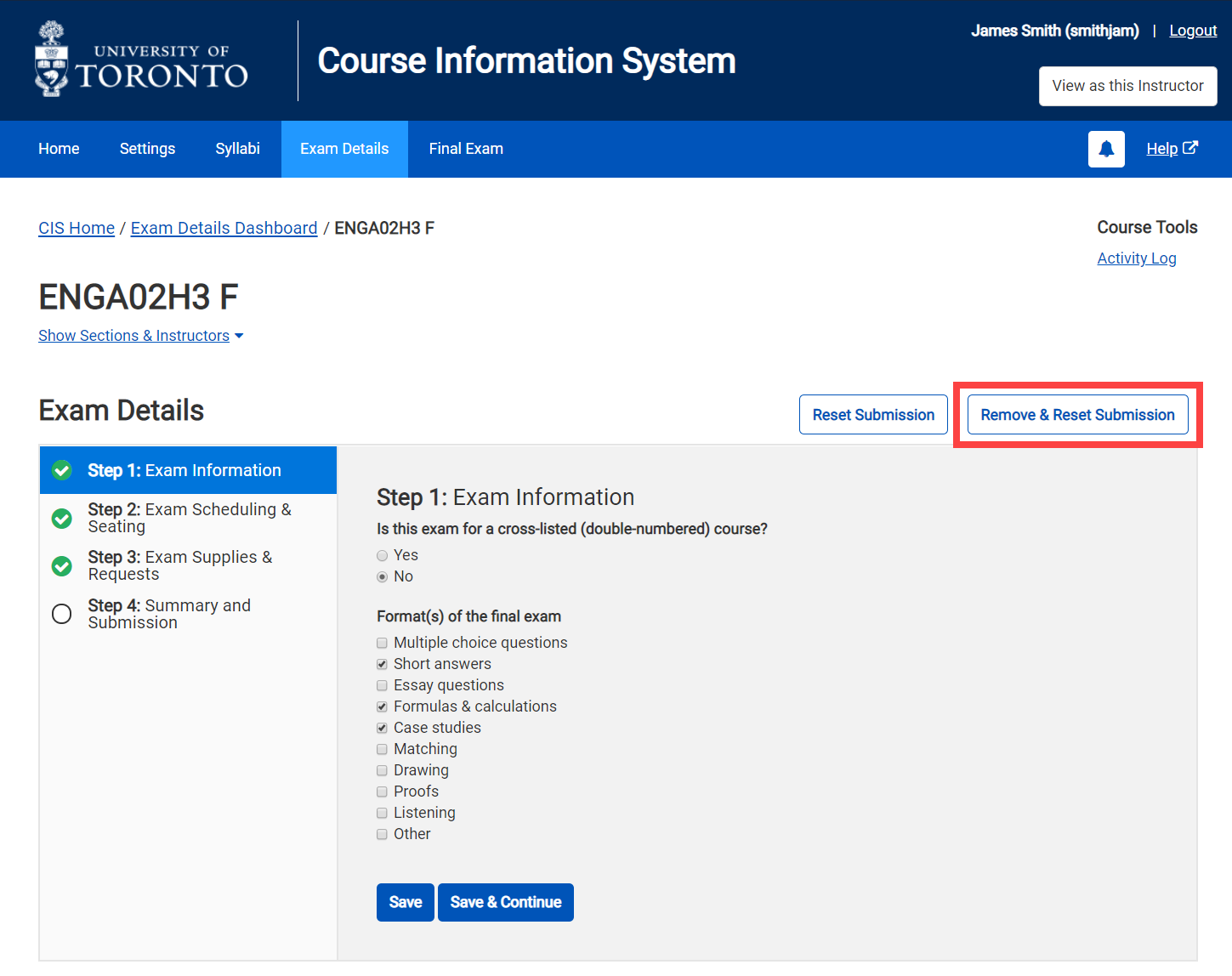 Exam Details Module - Reset & Remove Submission