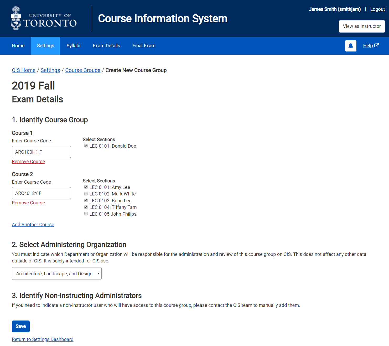 Settings - Create a Course Group