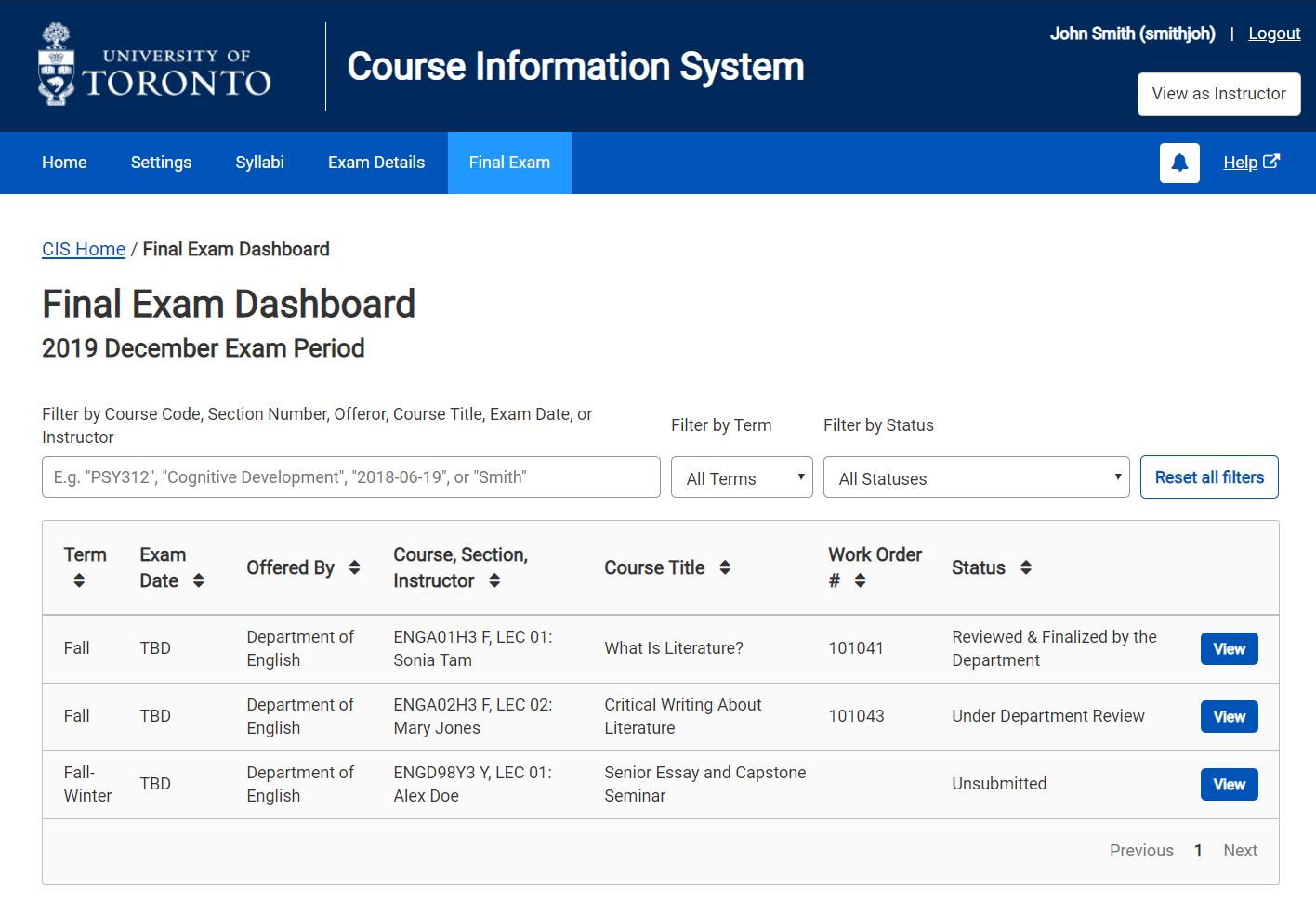 Final Exam Module - Dashboard