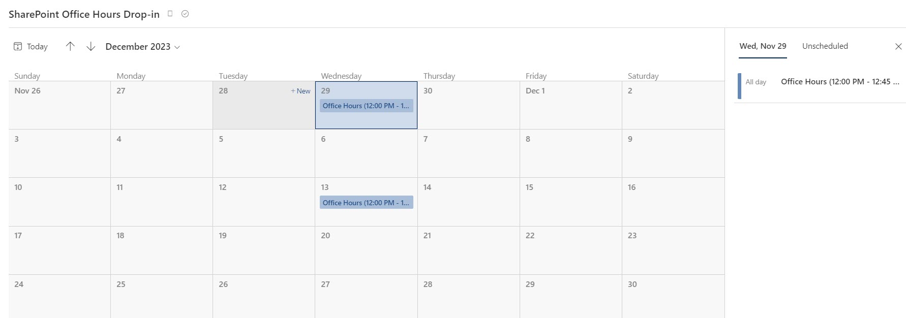 List app with a calendar view in SharePoint