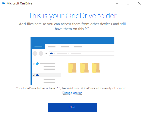 Welcome page for OneDrive