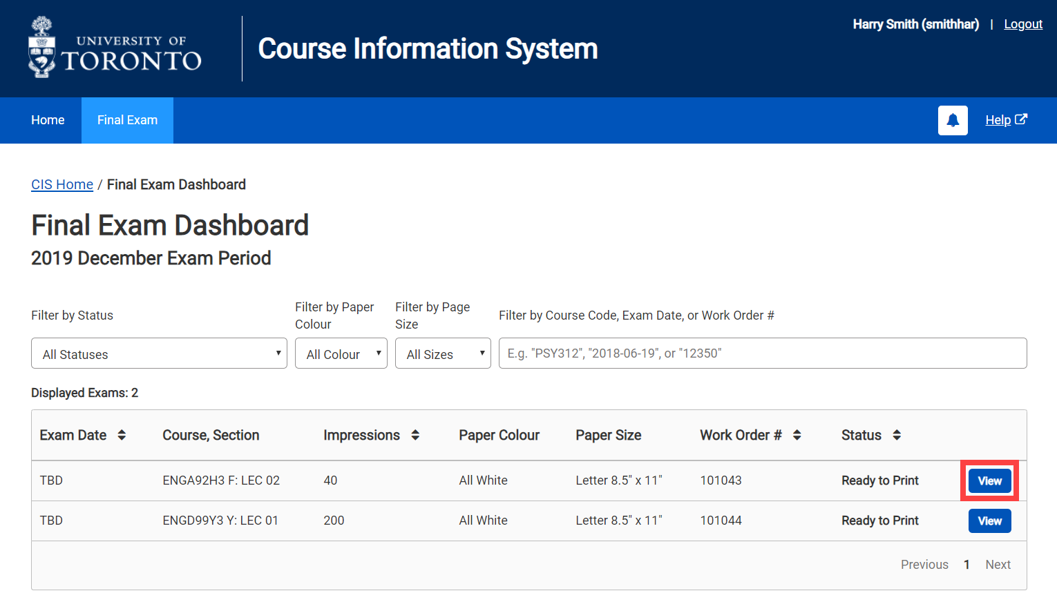 Final Exam Module - Dashboard