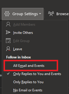 Group settings drop-down.