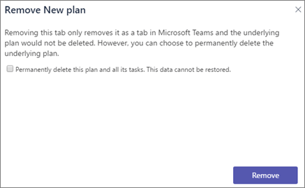 Screenshot of Remove tab dialog box in Teams