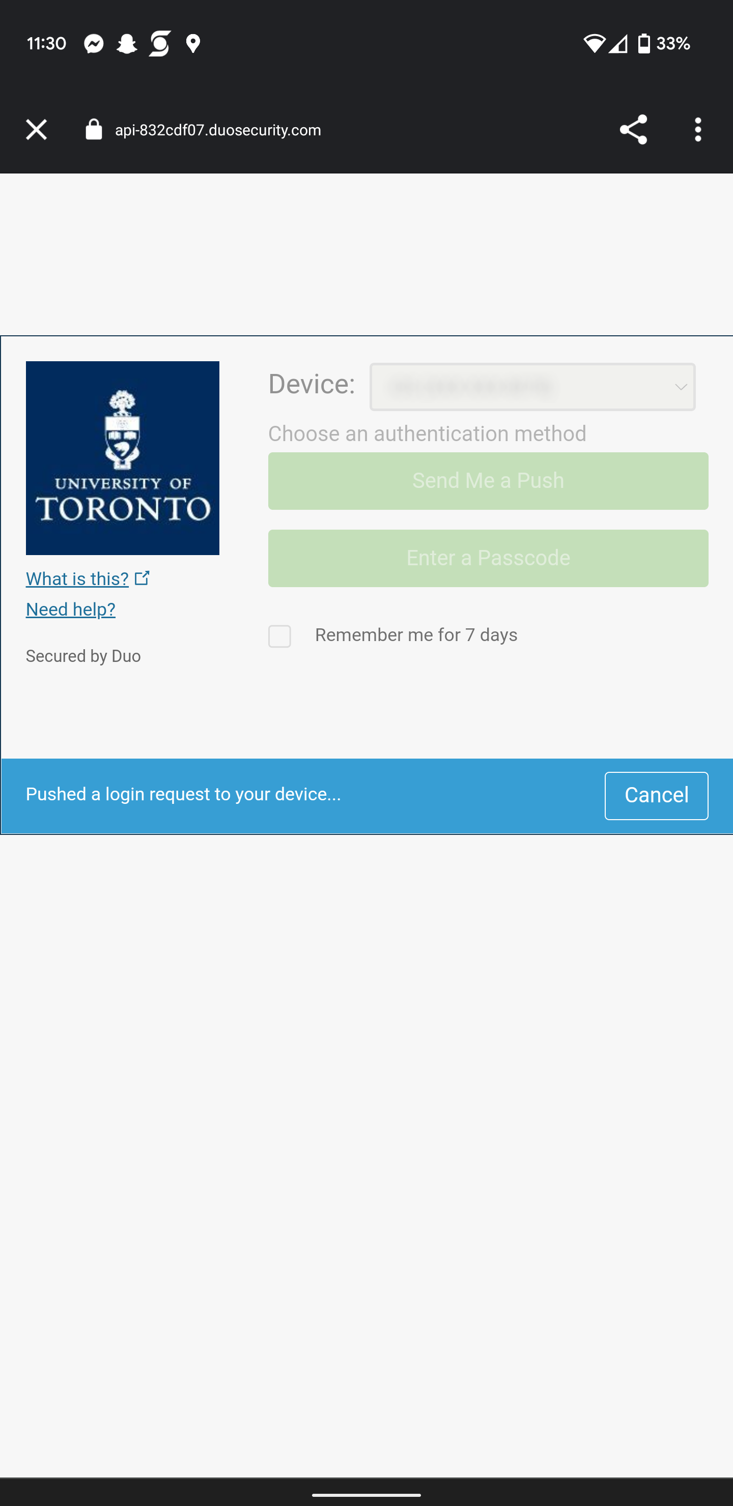 University of Toronto Multi-Factor Authentication