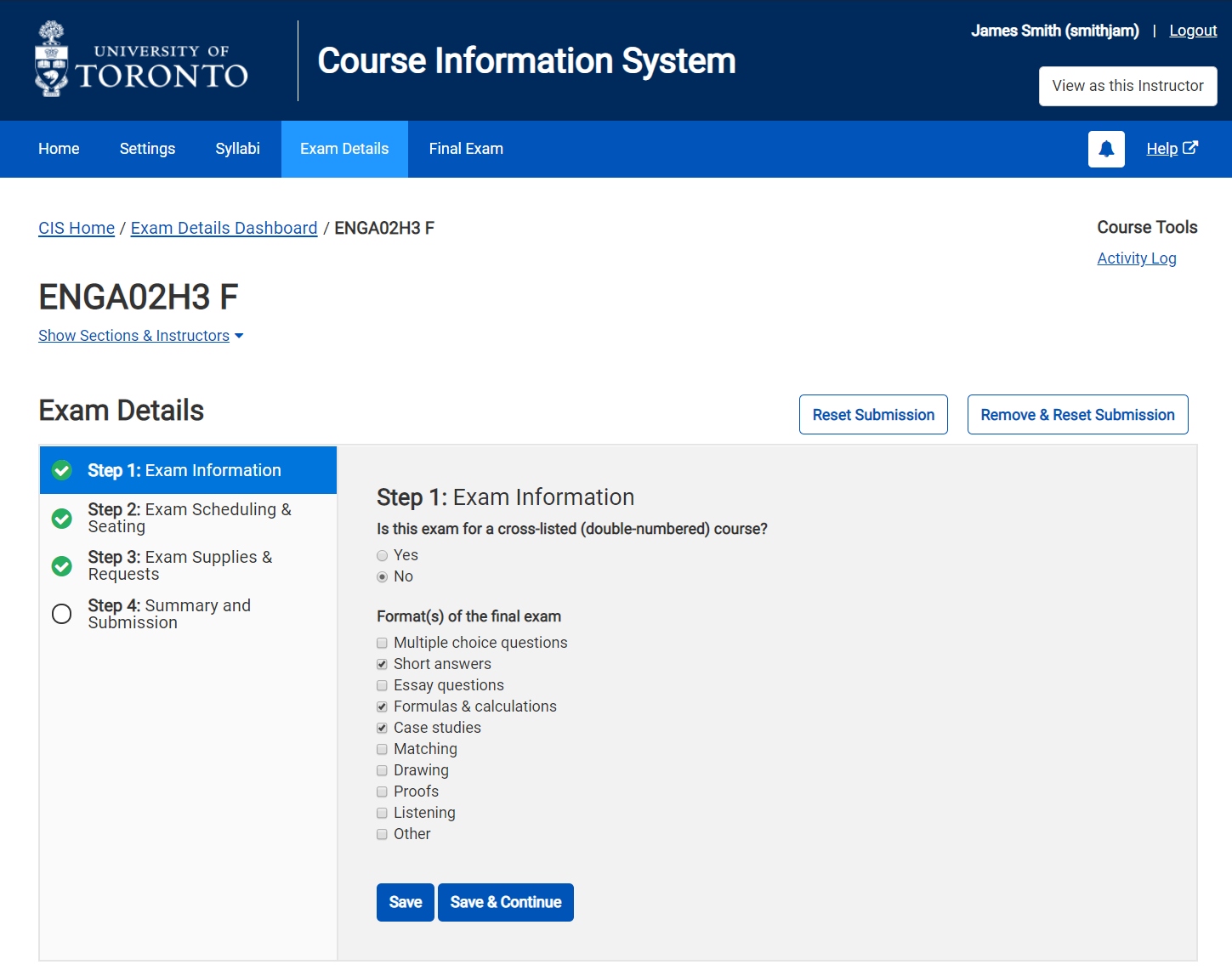 Exam Details Module - Exam Information