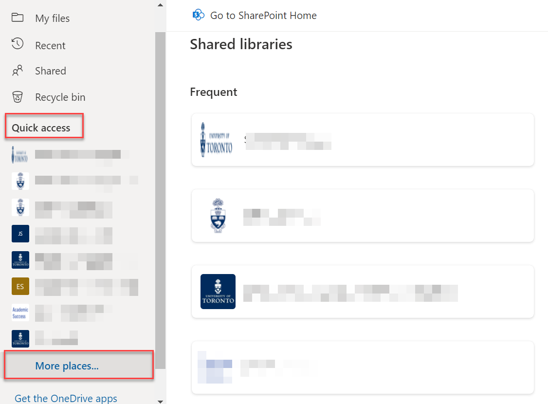 Quick access in OneDrive lists followed and frequently visited SharePoint sites