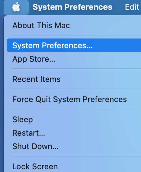 A screenshot of the Apple dropdown menu.