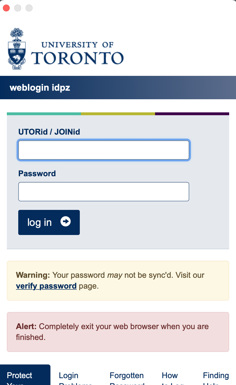 Weblogin screen