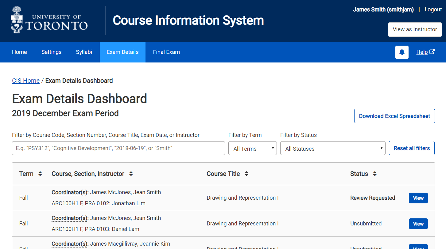 Exam Details Module - Dashboard