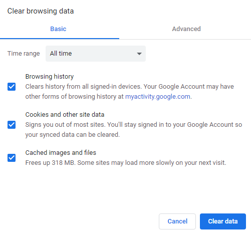 Chrome Clear Browsing Data