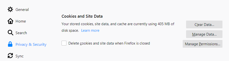 Firefox clear specific cookies