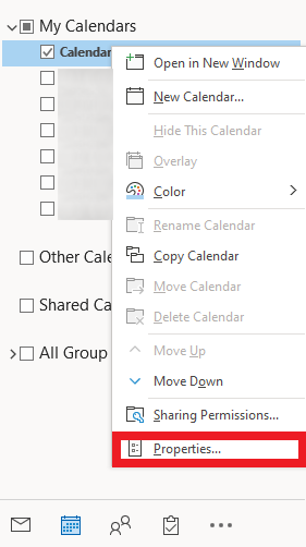 Calendar menu settings