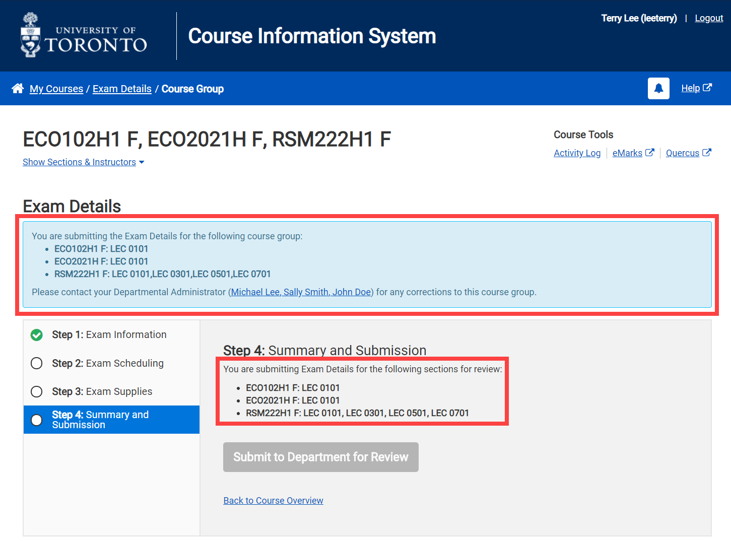 Exam Details Module - Course Group