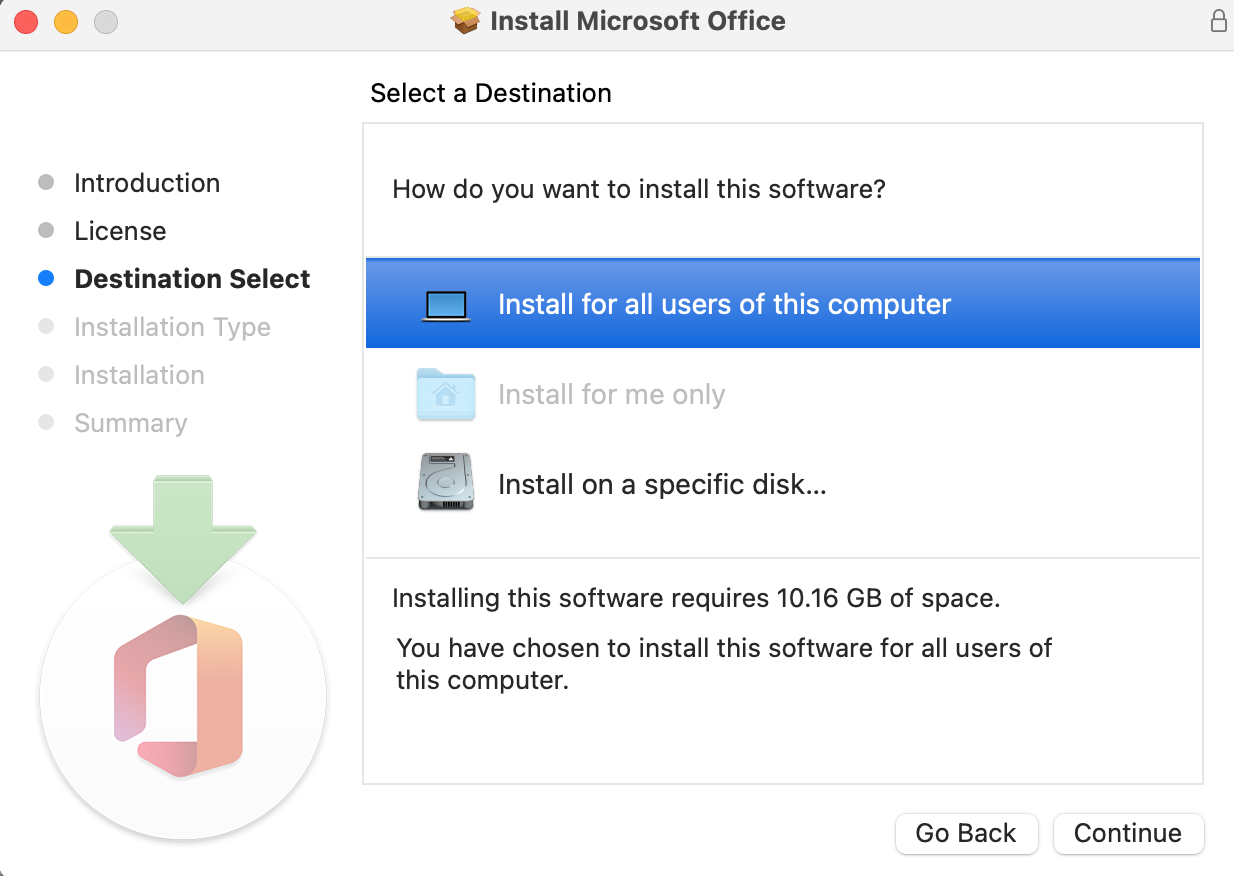 Install Microsoft Office - Select a Destination