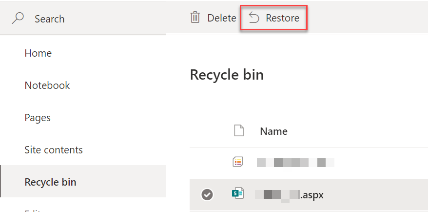 Go to your Recycle bin to restore a site page in a SharePoint site