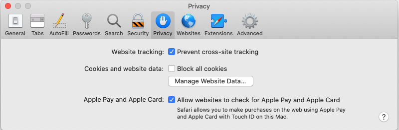 Safari Privacy settings