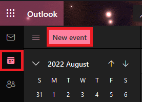 Calendar tab on Outlook