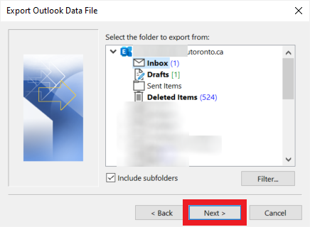 Export to a file - Select the folder to export from